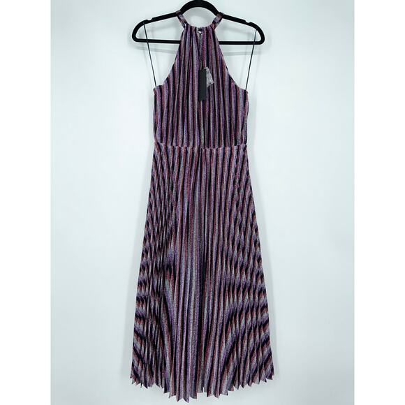Lucy Paris Rebecca Striped Pleated Halter Midi Dress Purple NWT - Picture 12 of 16